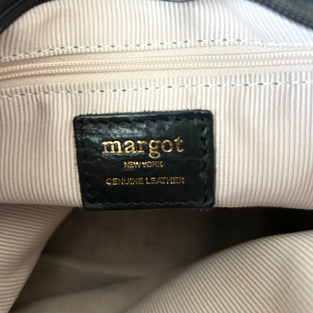 Margot New York Anna Black Pebbled Leather Handle/Crossbody Bag Tote Zip Top - Picture 7 of 8